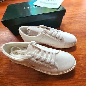 New With Box Lauren Ralph Lauren White Canvas Sneakers Size 8.5